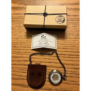 Tg New Disney Mickey Mouse Pocket Watch w/Leather Case & original box bronze